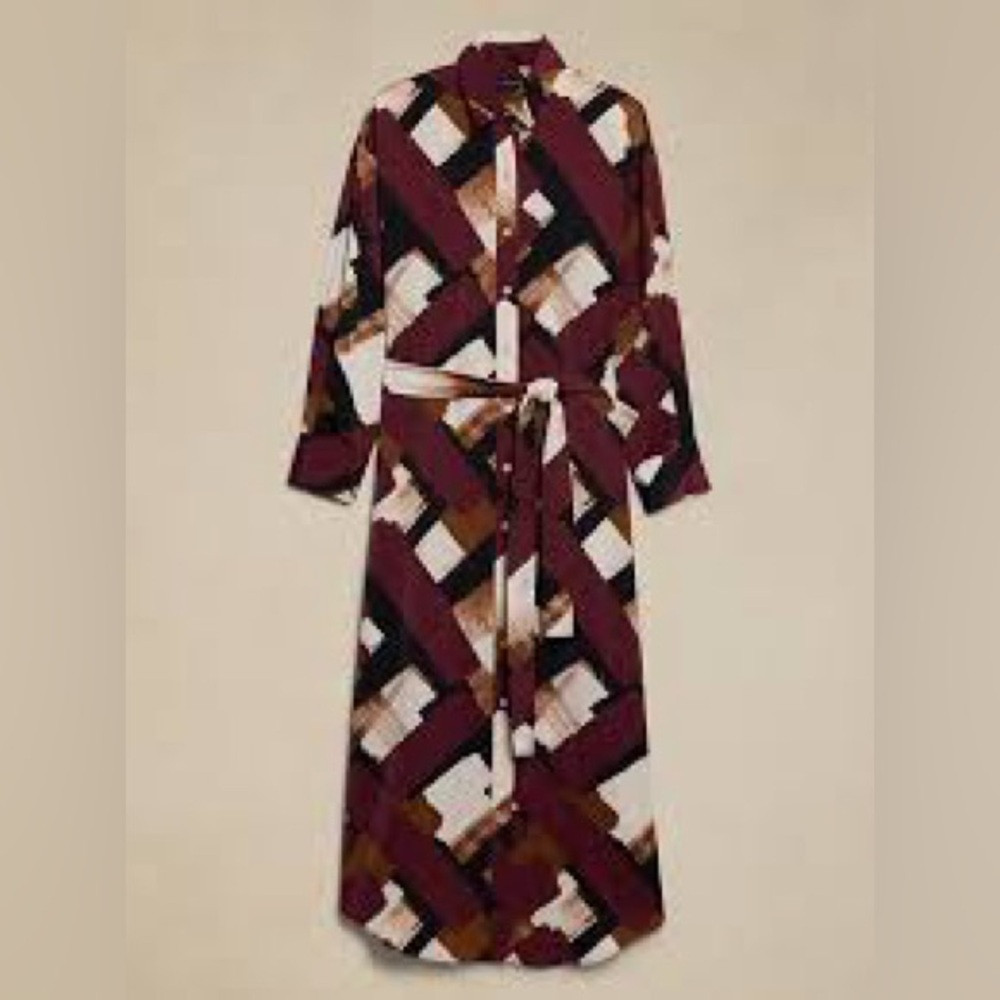 Banana Republic Factory Burgundy and Black Long Sleeve Dress